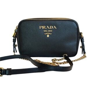 Prada Milano black saffiano leather chain crossbody bag 100% autentic